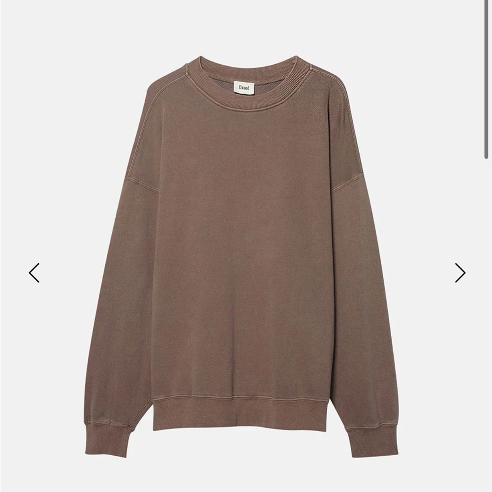 Brown Crewneck Sweater with Ribbed Details